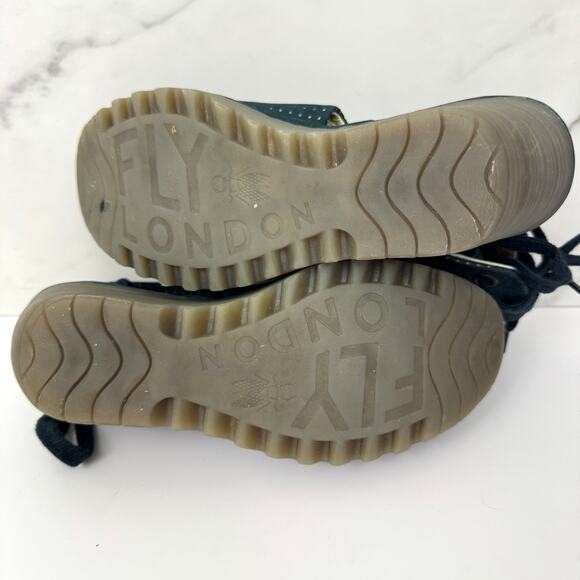 Fly London Womens Perforated Peep Toe Wedge Size 36 / 5.5-6 Suede Leather Blue - Picture 9 of 10